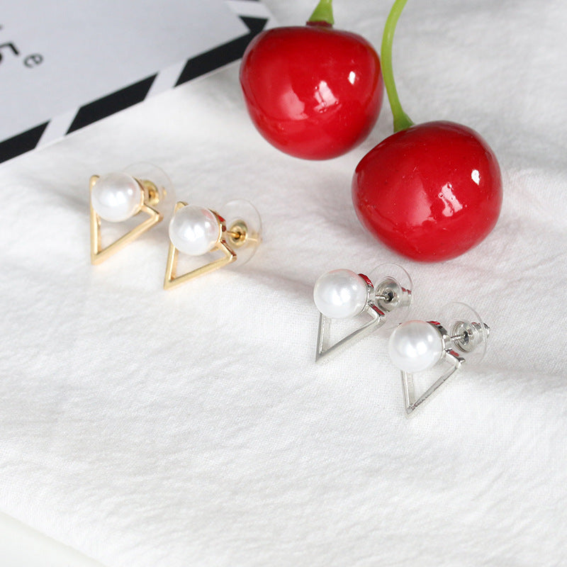Alpha Triangle Pearl Stud Earrings
