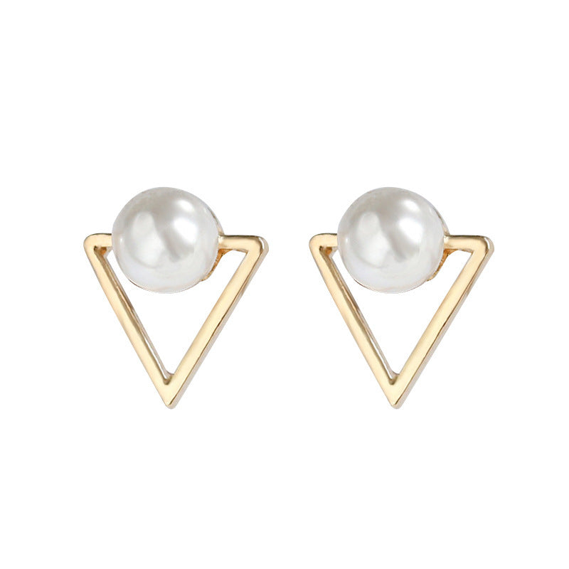 Alpha Triangle Pearl Stud Earrings