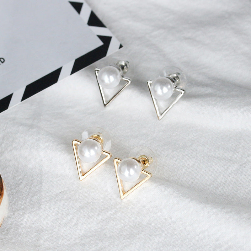 Alpha Triangle Pearl Stud Earrings