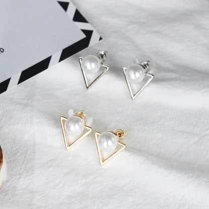 Alpha Triangle Pearl Stud Earrings