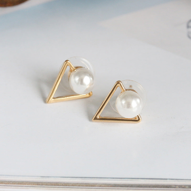Alpha Triangle Pearl Stud Earrings