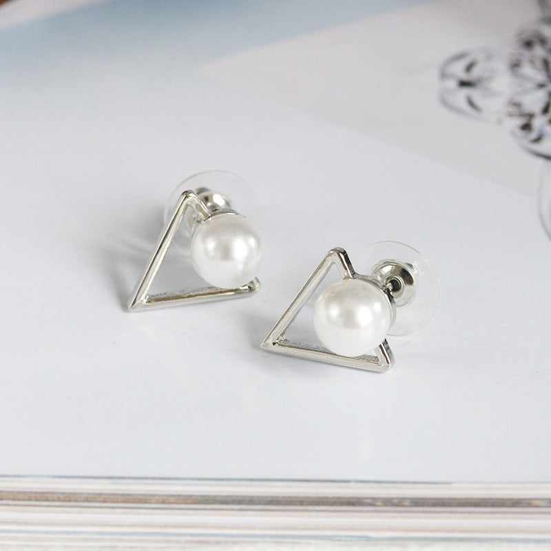 Alpha Triangle Pearl Stud Earrings